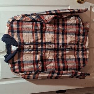 American Eagle size small plaid flannel shirt with a hood